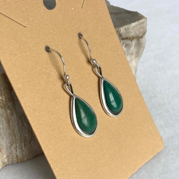 Sterling Silver 925 Southwest Style Chrysocolla Teardrop Dangle Drop Earrings - Picture 3 of 16